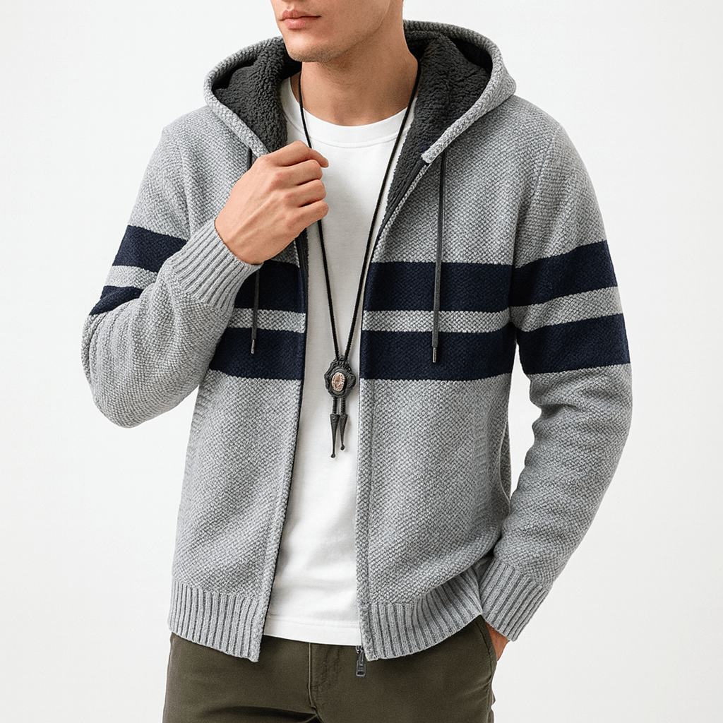 Warm Striped Zip Up Hooded Jacket