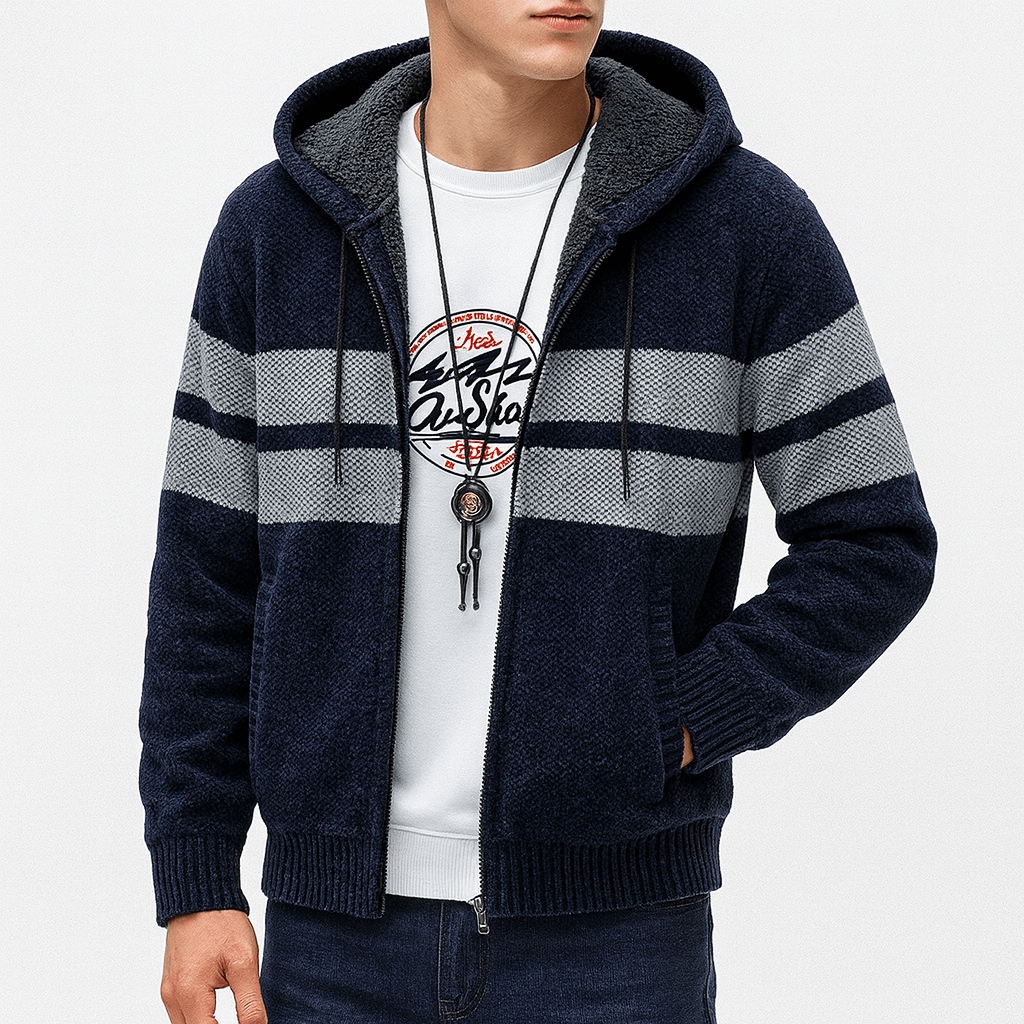 Warm Striped Zip Up Hooded Jacket