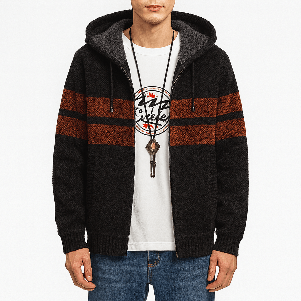 Warm Striped Zip Up Hooded Jacket