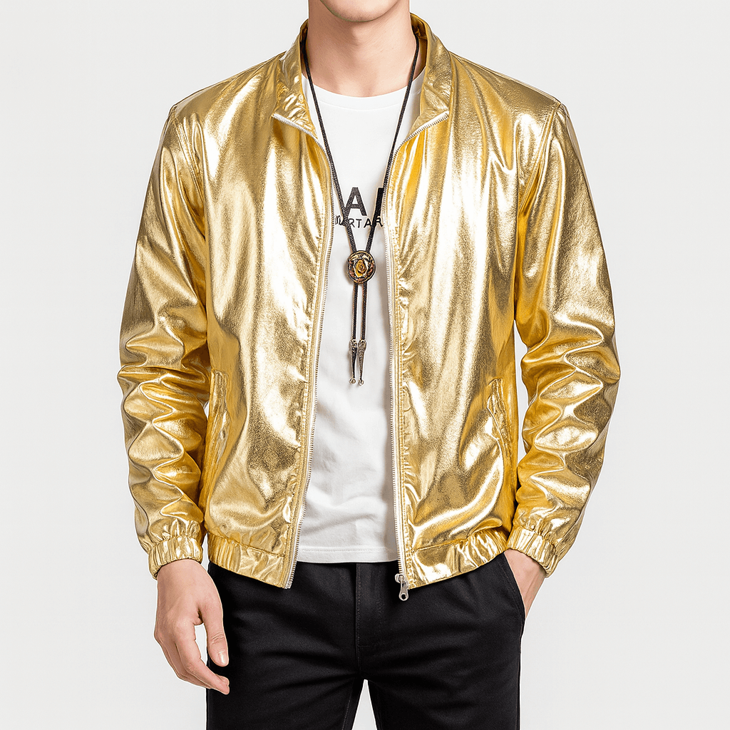 Shiny Zip Up Coat - OutfitLondon