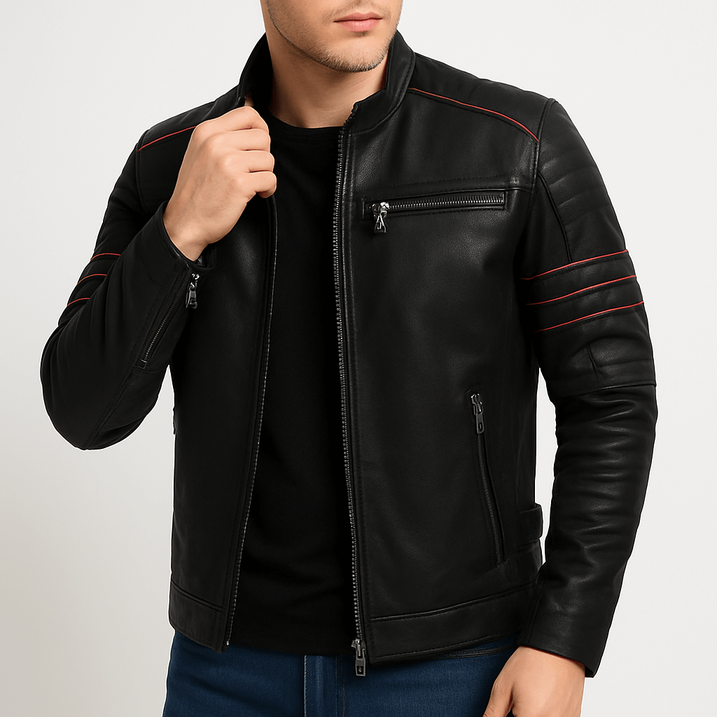 Men's Fit Classic Leather Jacket - OutfitLondon