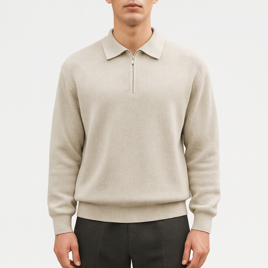 Classic Zip Up Polo Sweater - OutfitLondon