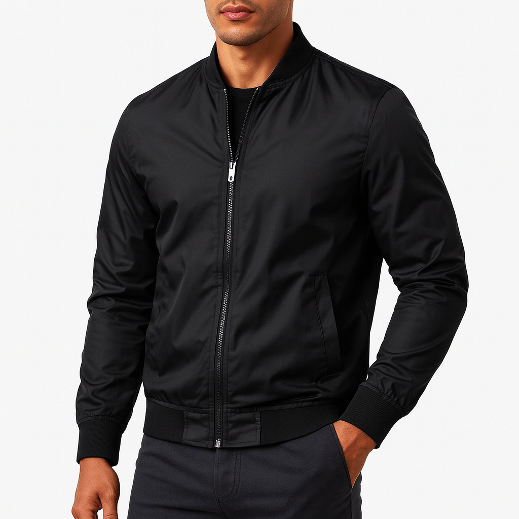 Textured Neck Bomber Jacket