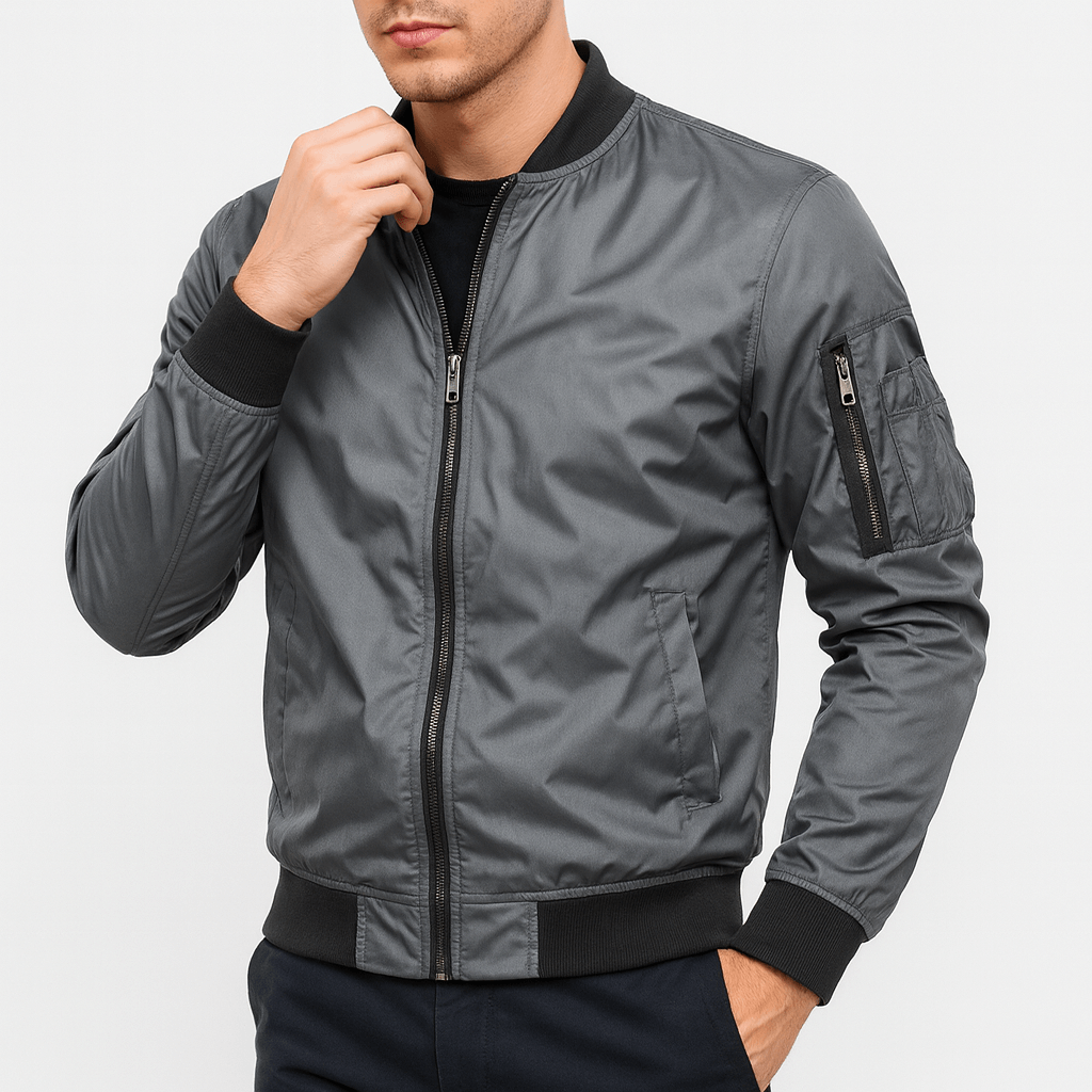 Textured Neck Bomber Jacket