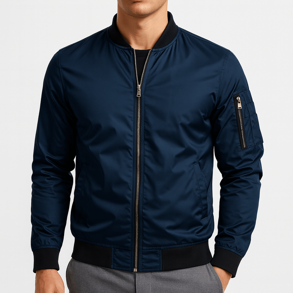Textured Neck Bomber Jacket
