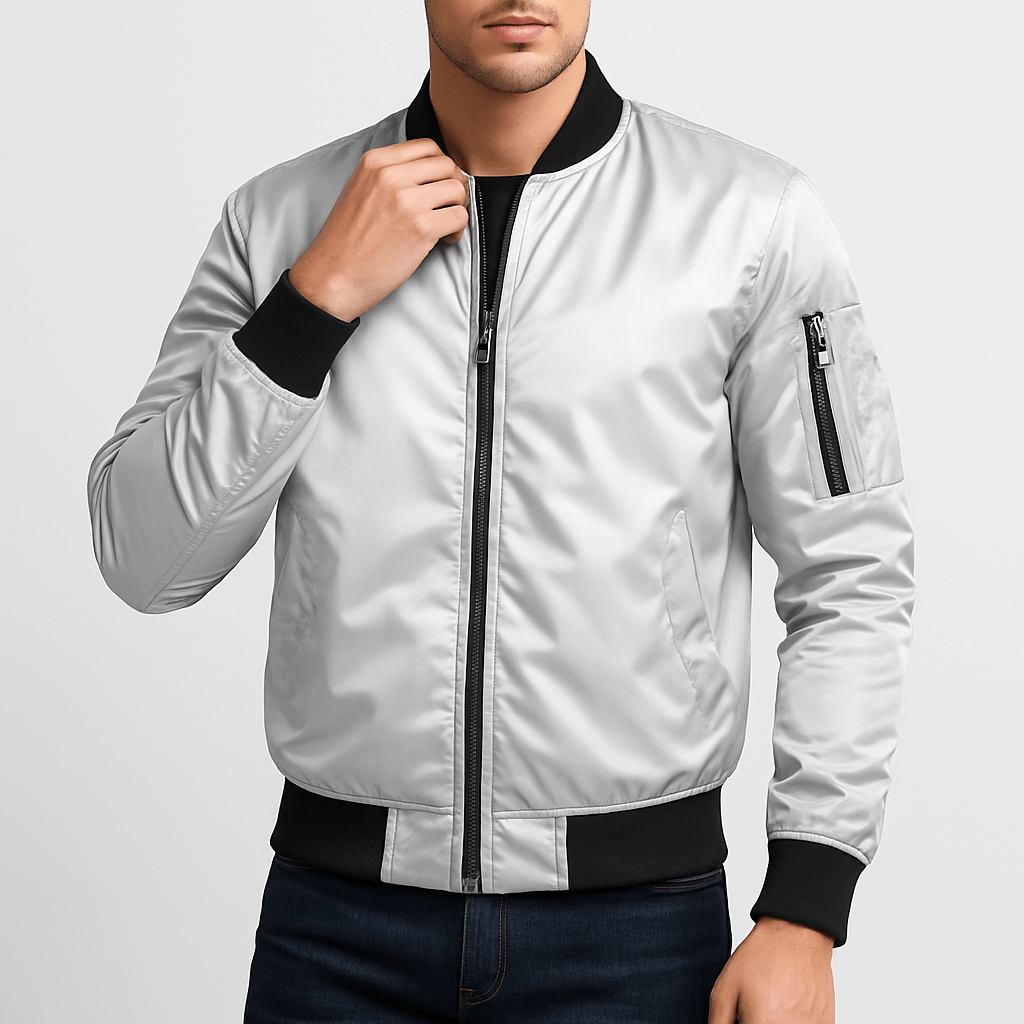 Textured Neck Bomber Jacket
