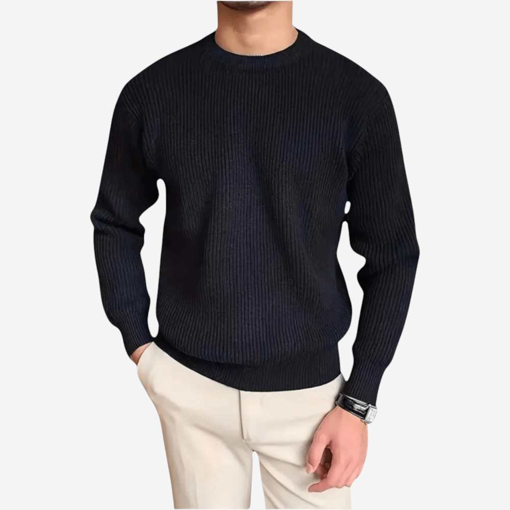 Textured Round Neck Pullover Sweater - OutfitLondon