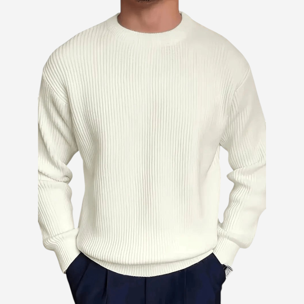 Textured Round Neck Pullover Sweater