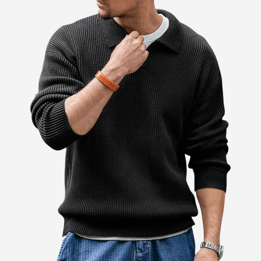 Textured Knit Polo Sweater - OutfitLondon