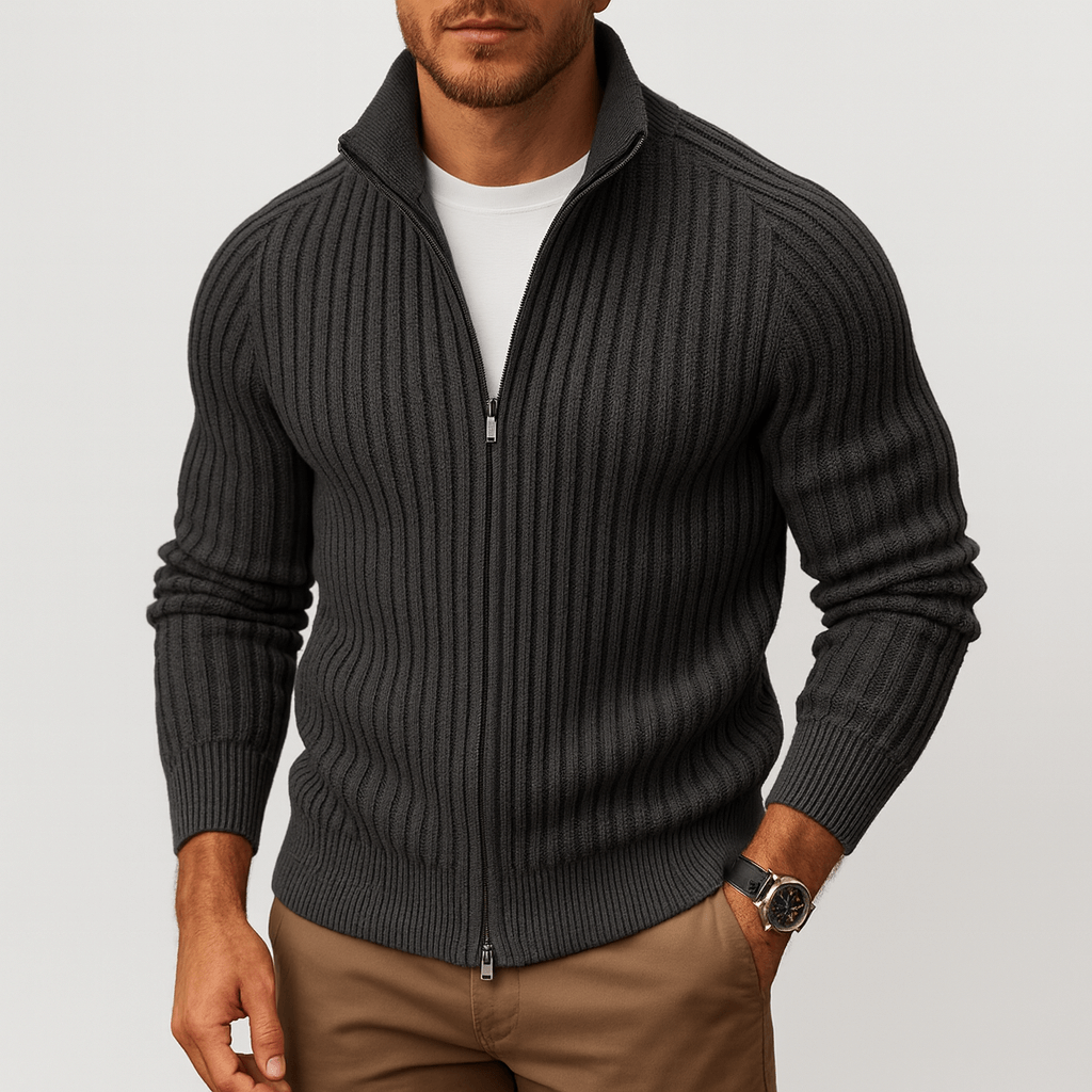 Textured Zip Up Sweater - OutfitLondon