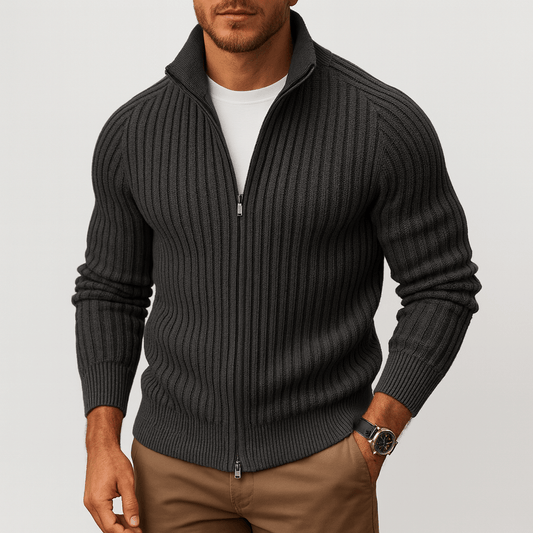 Textured Zip Up Sweater - OutfitLondon