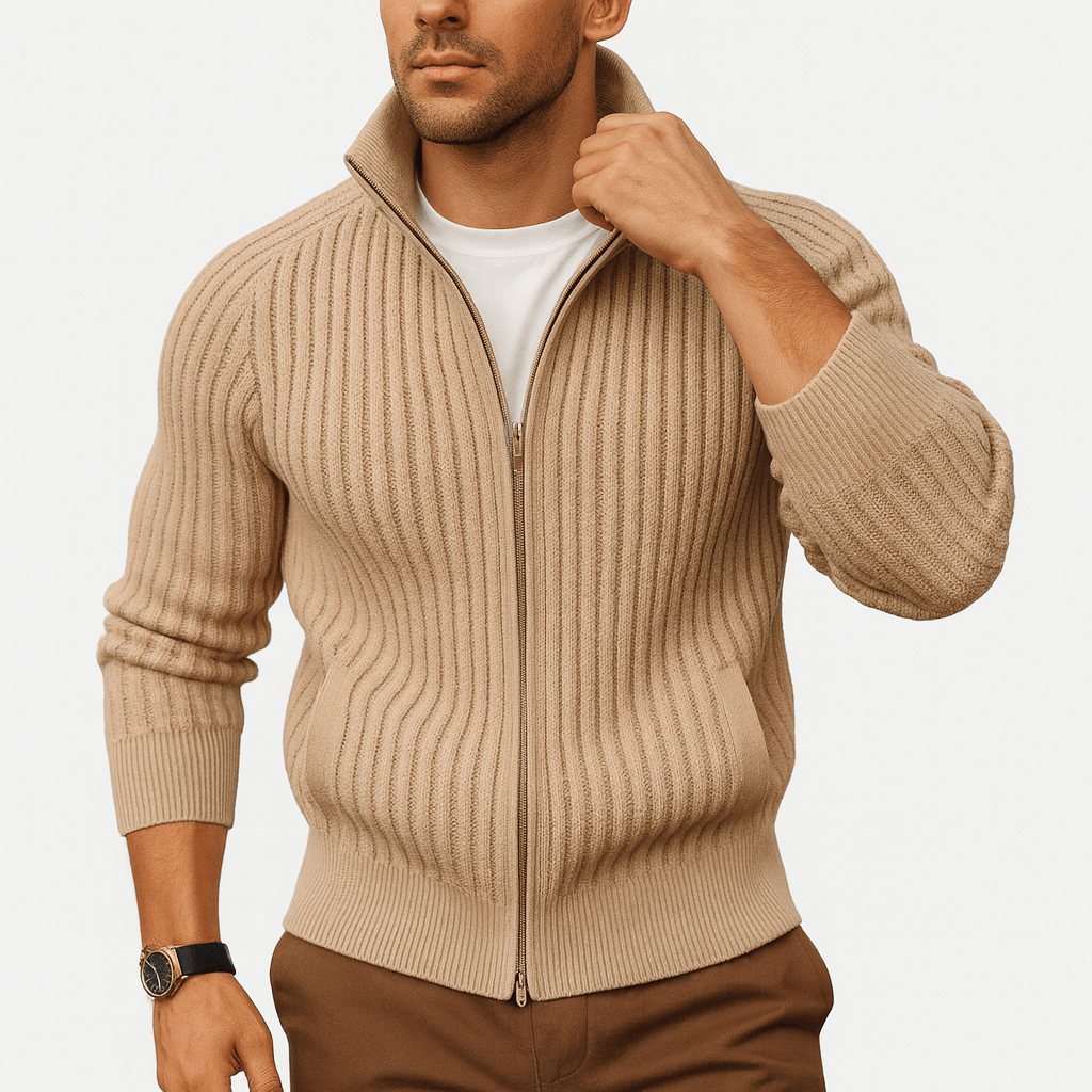 Textured Zip Up Sweater