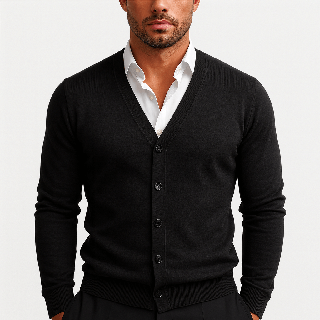 Fitted Crew Neck Sweater Cardigan - OutfitLondon
