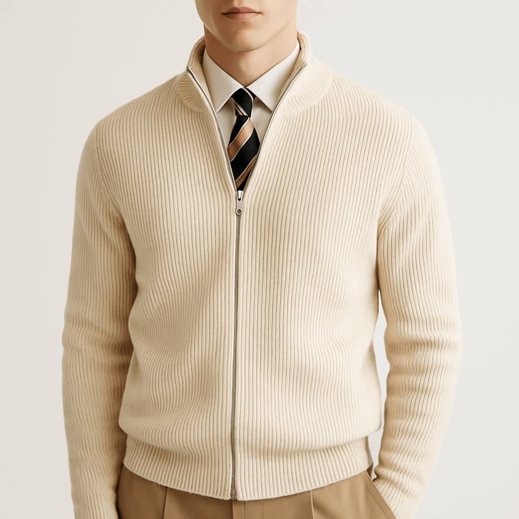 Fitted Zip Up Sweater - OutfitLondon