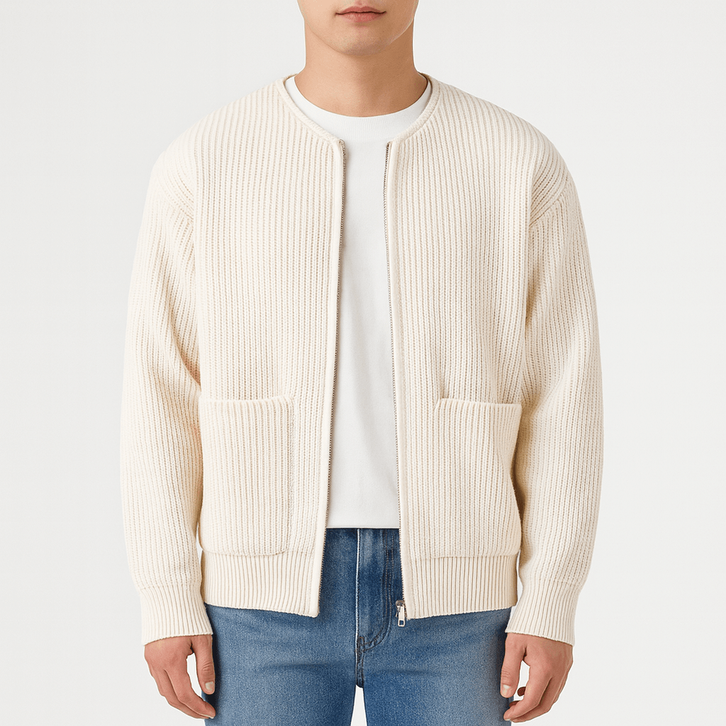 Fashionable Cable Knit Zip Sweater - OutfitLondon