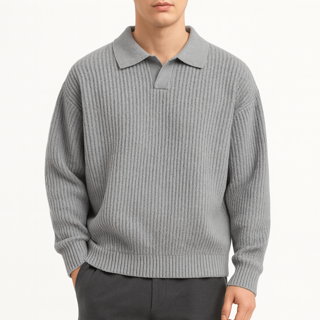 Textured Polo Crew Neck Sweater