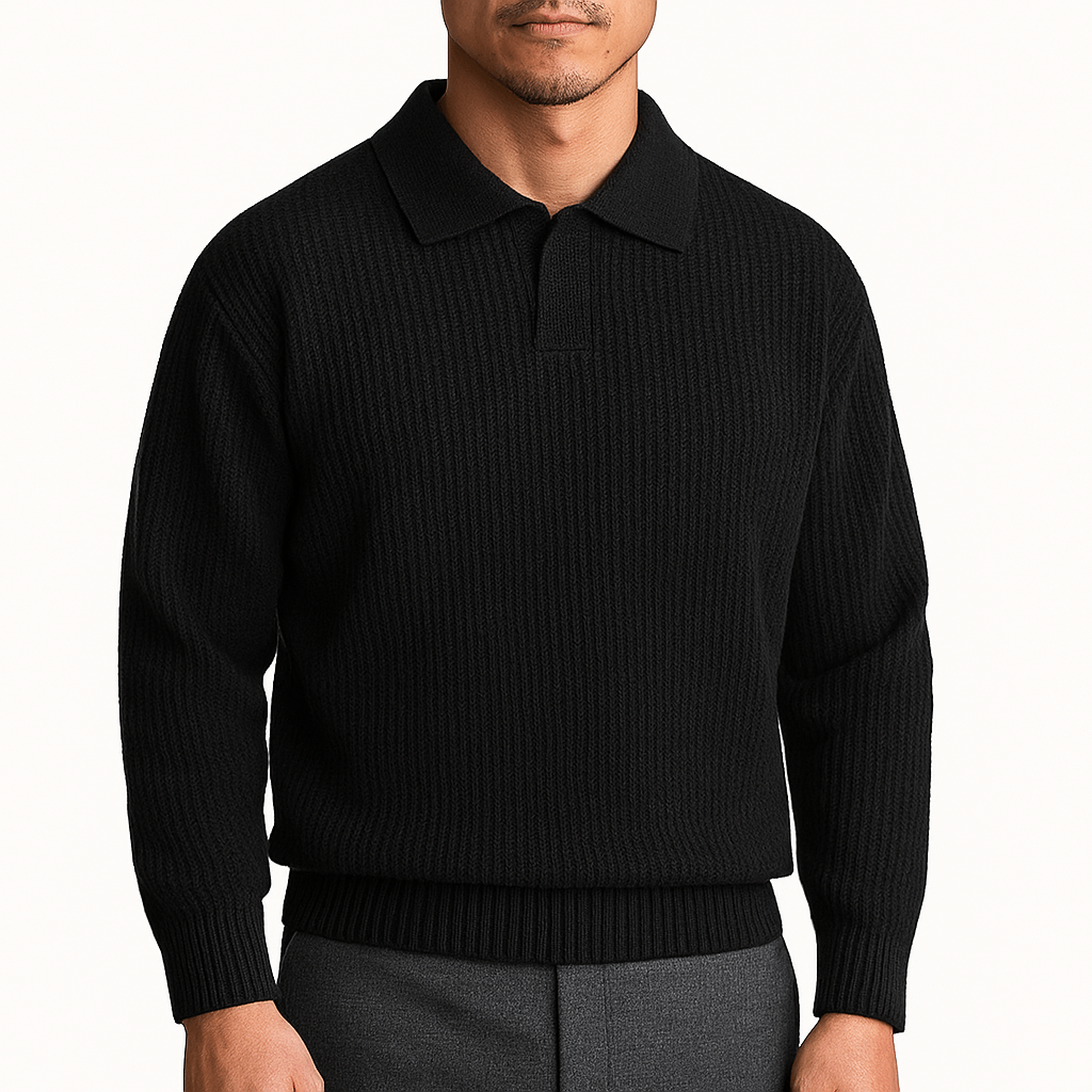 Textured Polo Crew Sweater - OutfitLondon
