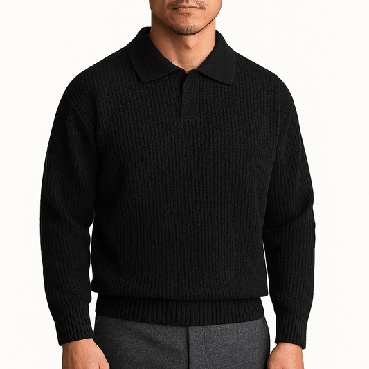 Textured Polo Crew Sweater - OutfitLondon