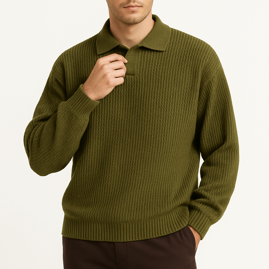 Textured Polo Crew Neck Sweater