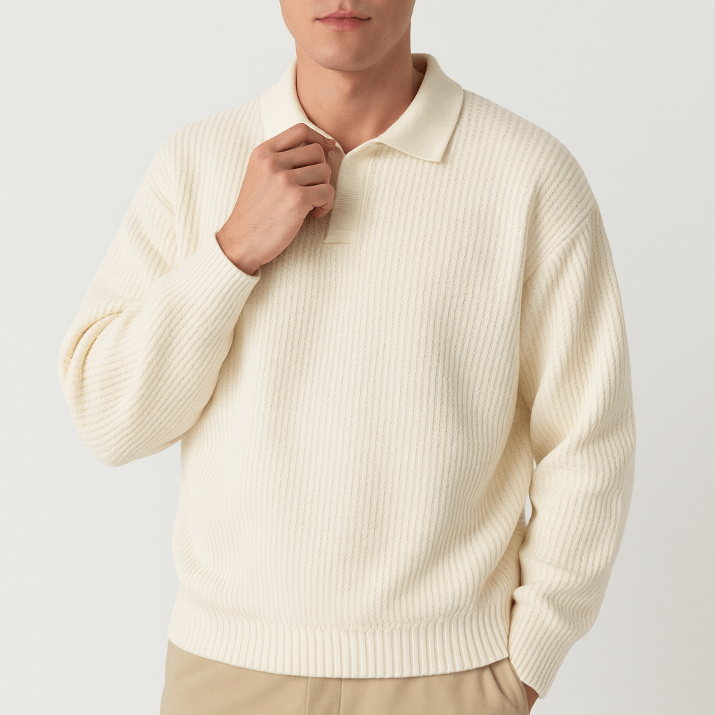 Textured Polo Crew Neck Sweater