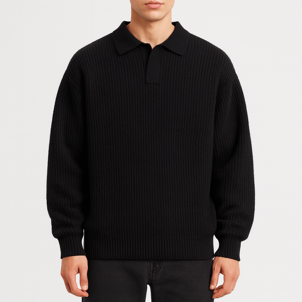 Textured Polo Crew Neck Sweater - OutfitLondon