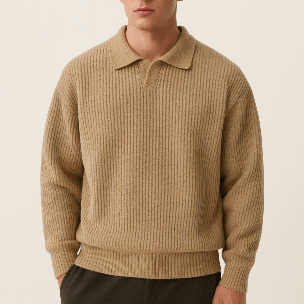 Textured Polo Crew Neck Sweater