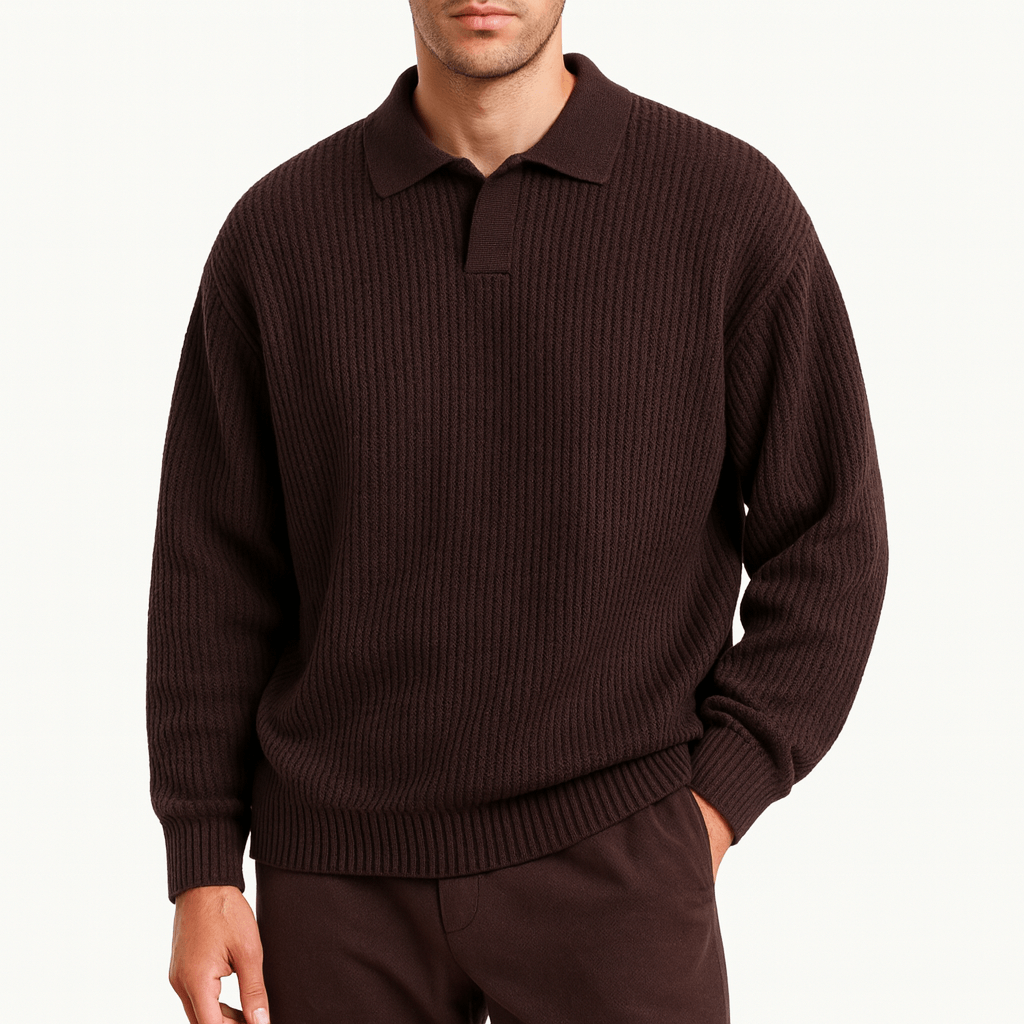 Textured Polo Crew Neck Sweater