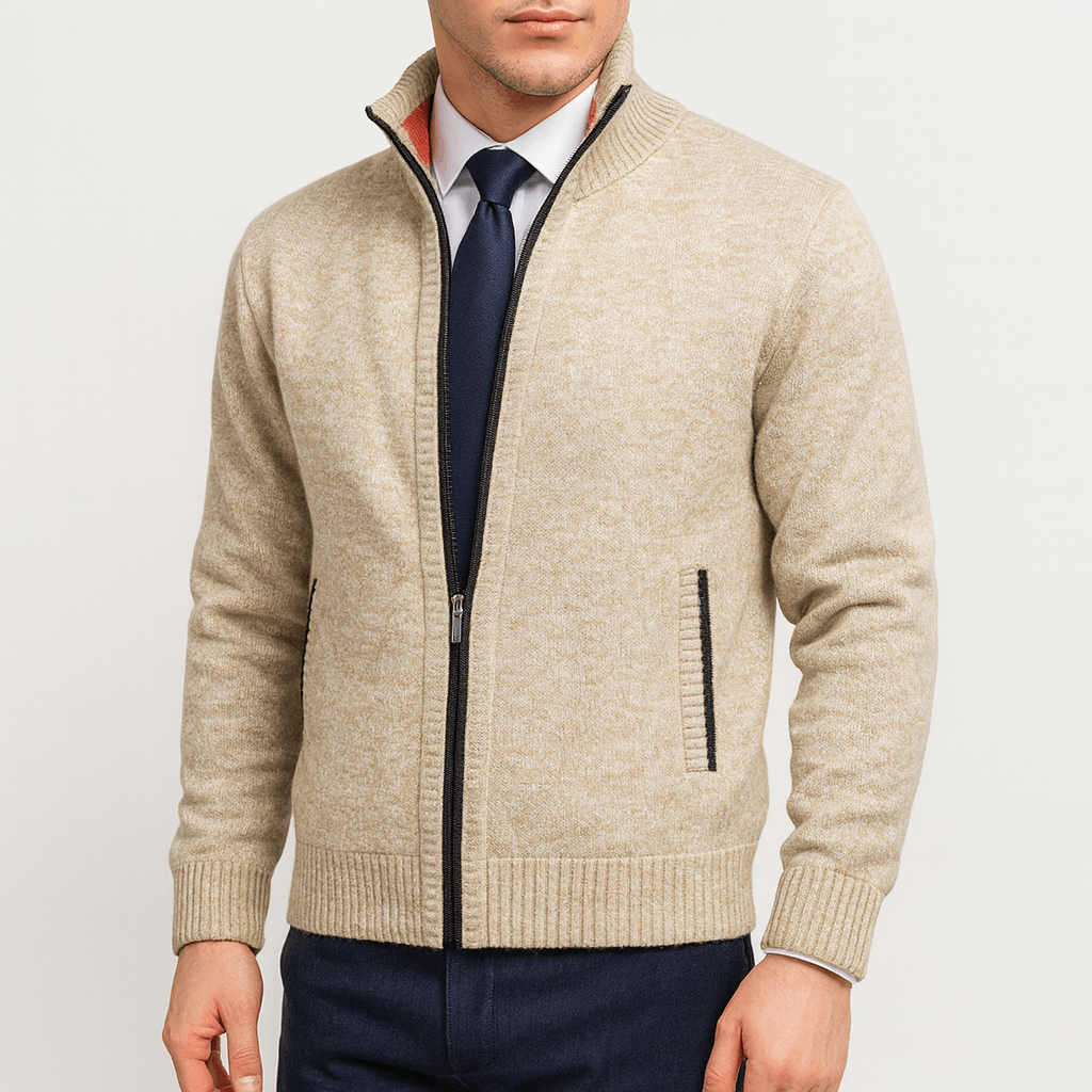 Cozy Zip Front Sweatshirt with High Collar - OutfitLondon