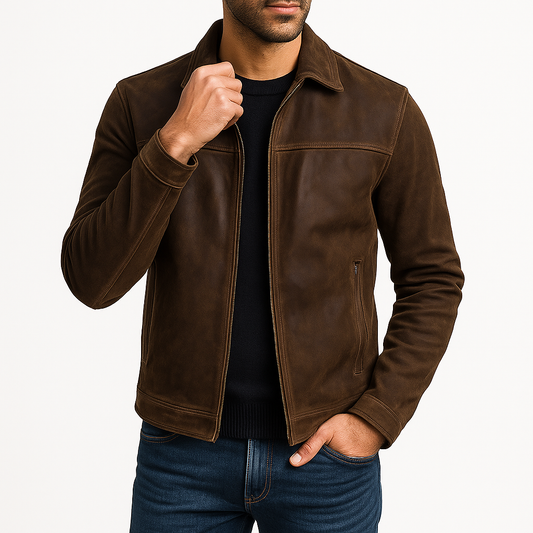 Men's Leather Zip Up Coat - OutfitLondon