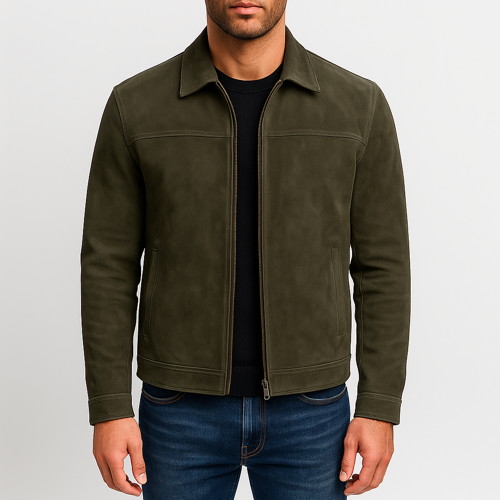 Men's Leather Zip Up Coat