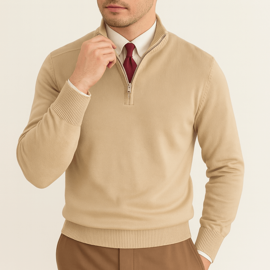 Men's Lightweight Zip Neck Pullover Sweater - OutfitLondon