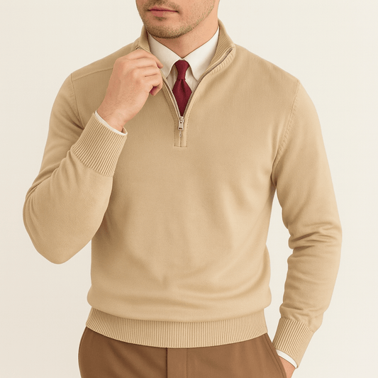 Men's Lightweight Zip Neck Pullover Sweater - OutfitLondon