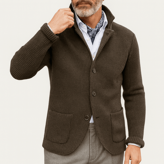 Warm Crew Neck Wool Cardigan - OutfitLondon