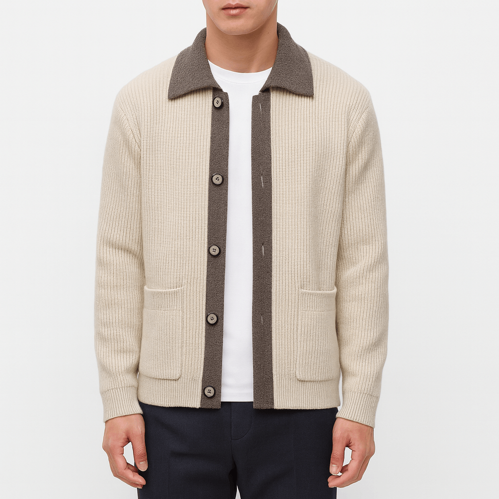 Warm Textured Crew Neck Cardigan - OutfitLondon