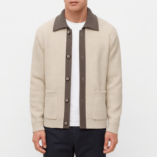 Warm Textured Crew Neck Cardigan - OutfitLondon