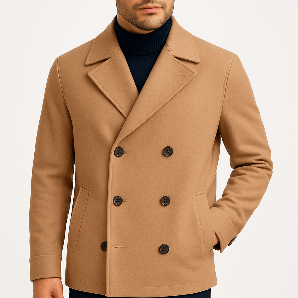 Warm Navy Blue Double Breasted Coat - OutfitLondon