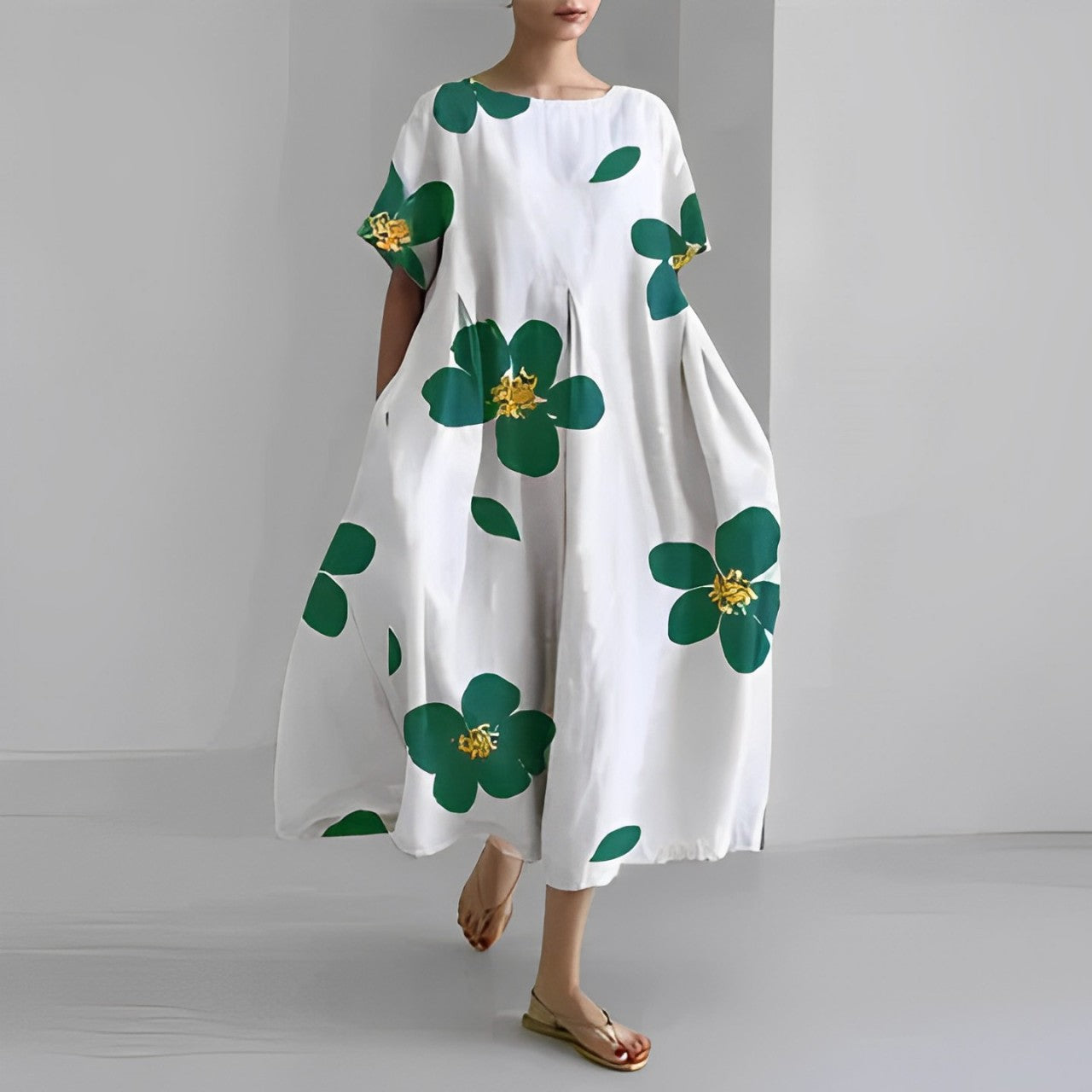 Elegant Garden Print Long Sundress for Ladies