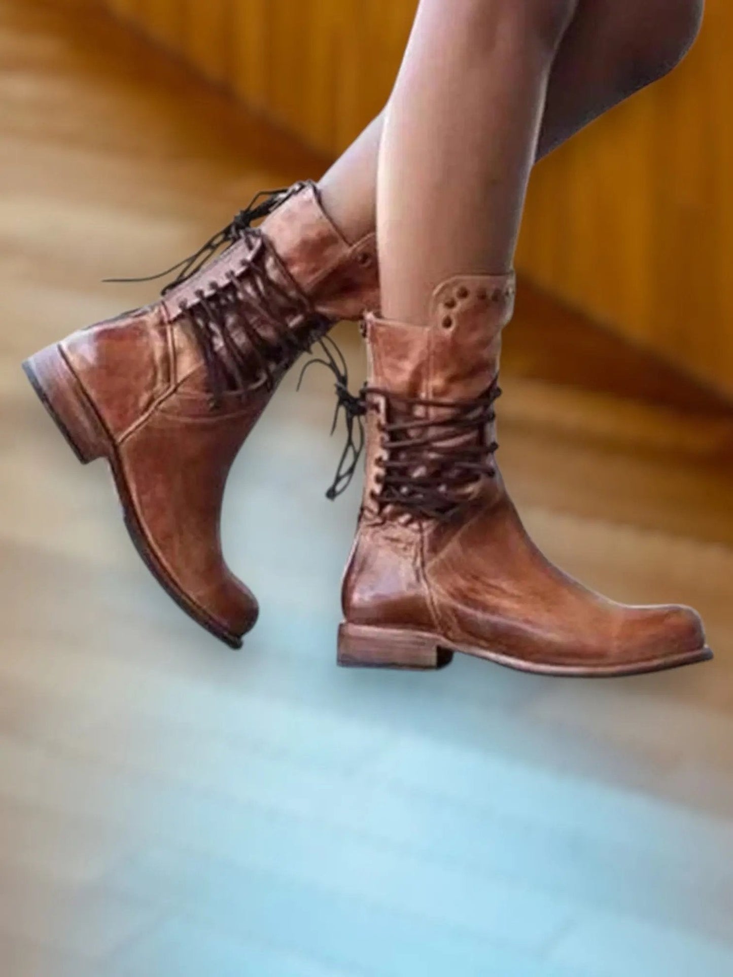 Comfortable Women's Leather Ankle Boots with Laces