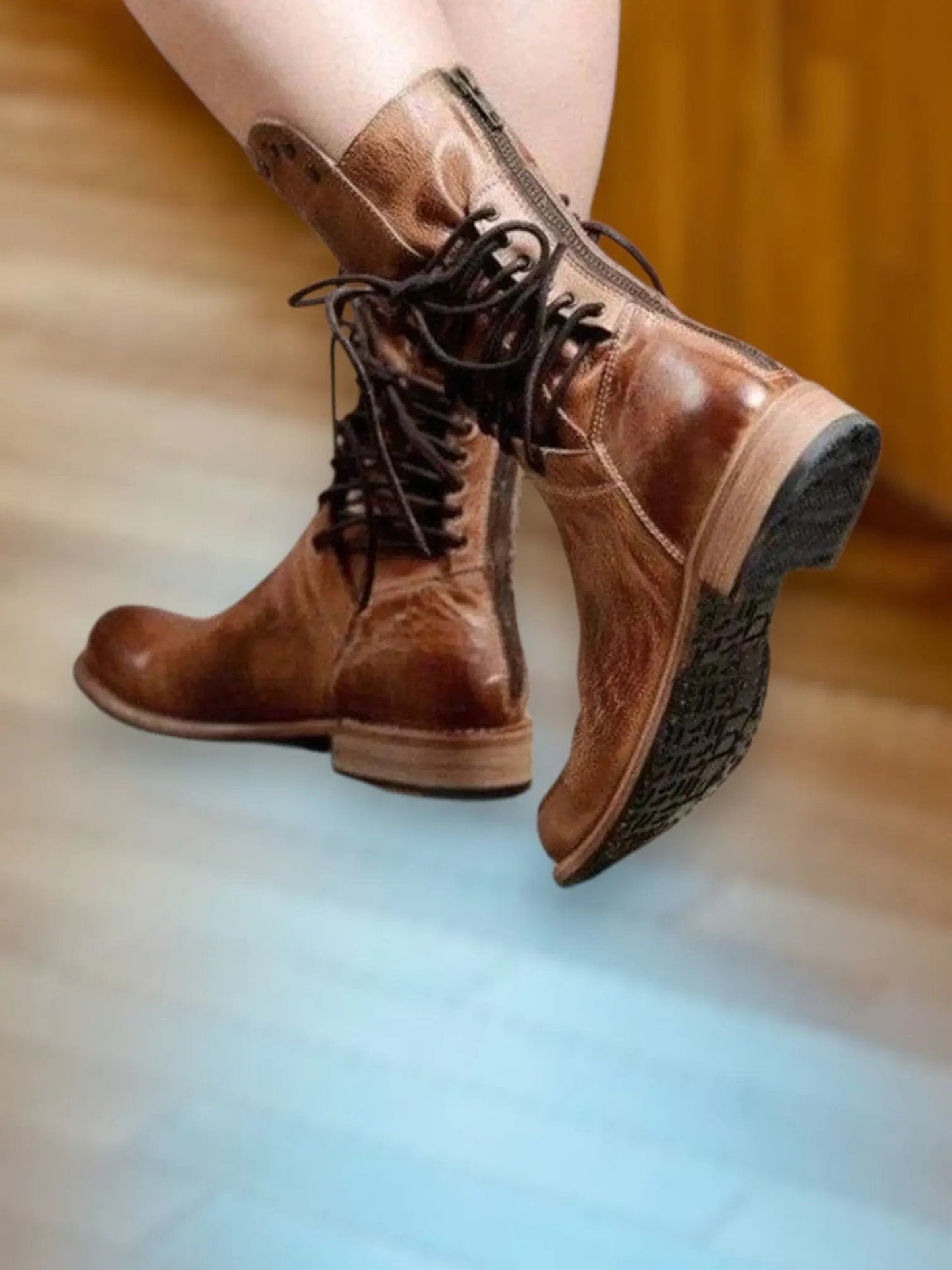 Comfortable Women's Leather Ankle Boots with Laces