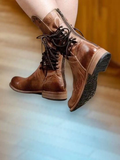 Comfortable Women's Leather Ankle Boots with Laces