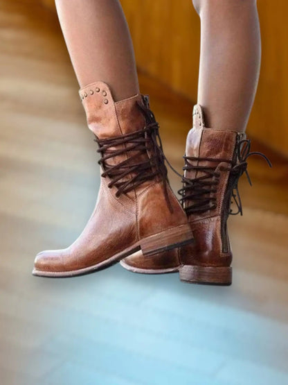 Comfortable Women's Leather Ankle Boots with Laces