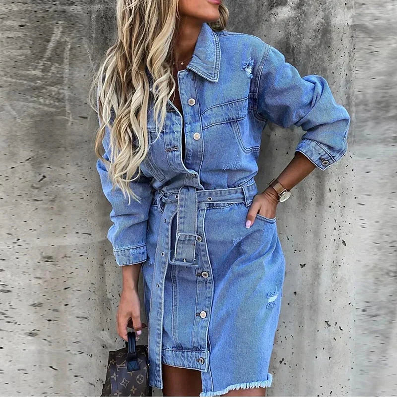 Relaxed Fit Blue Jean Dress - OutfitLondon