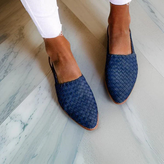 Comfortable Woven Leather Flat Sandals - OutfitLondon