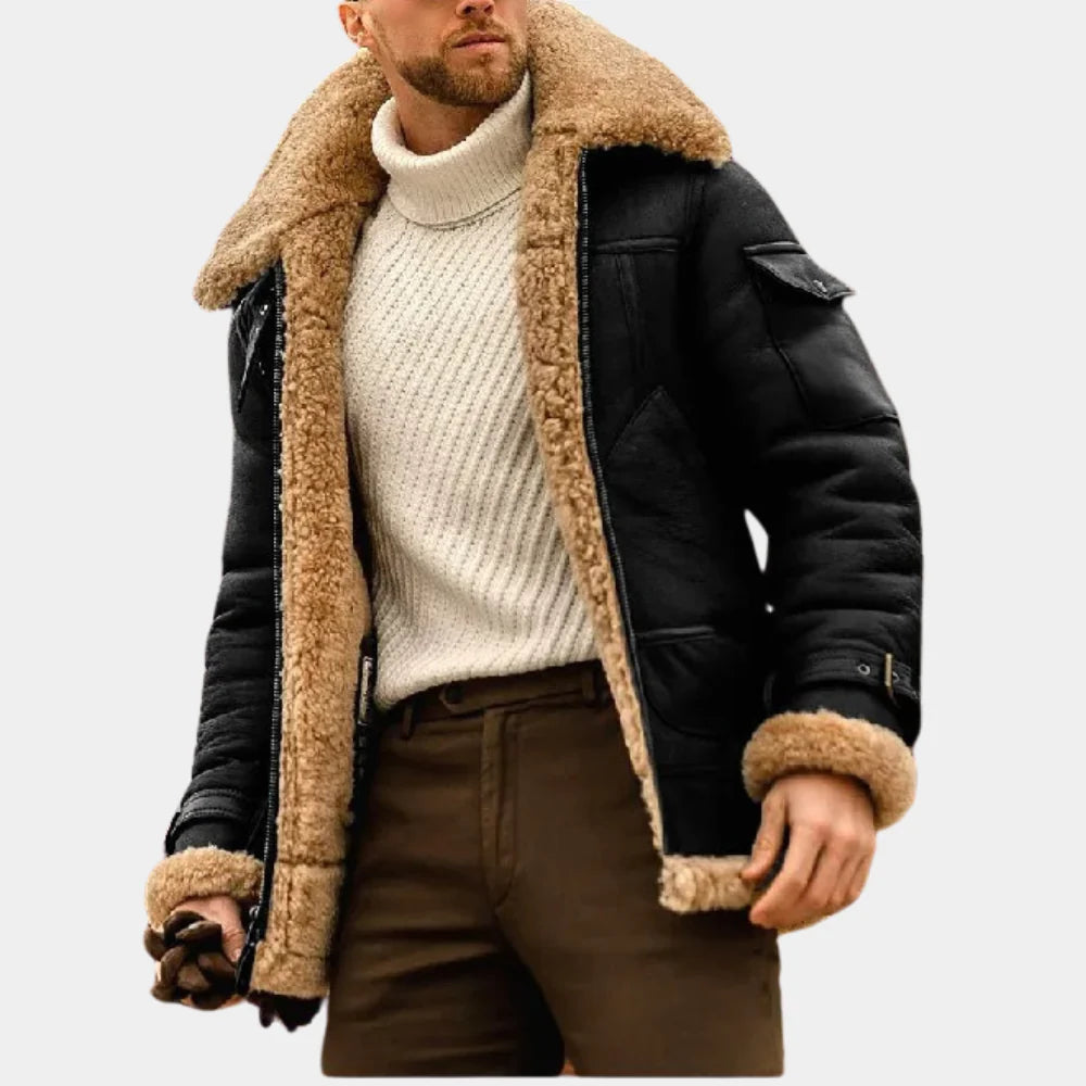 Warm Leather Bomber Jacket Classic Pilot Design