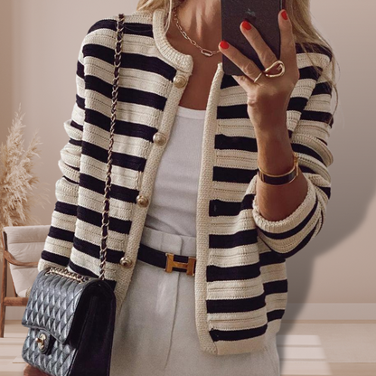 Ladies' Classic Navy Blue Button Sweater