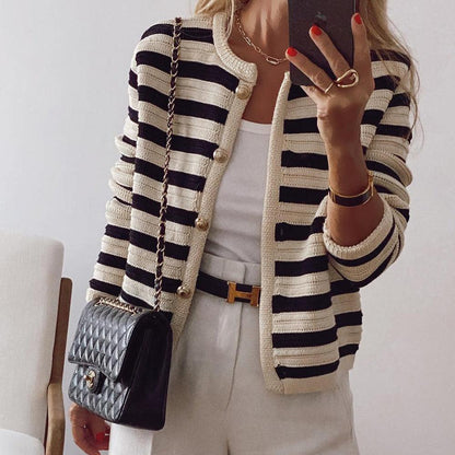 Ladies' Classic Navy Blue Button Sweater