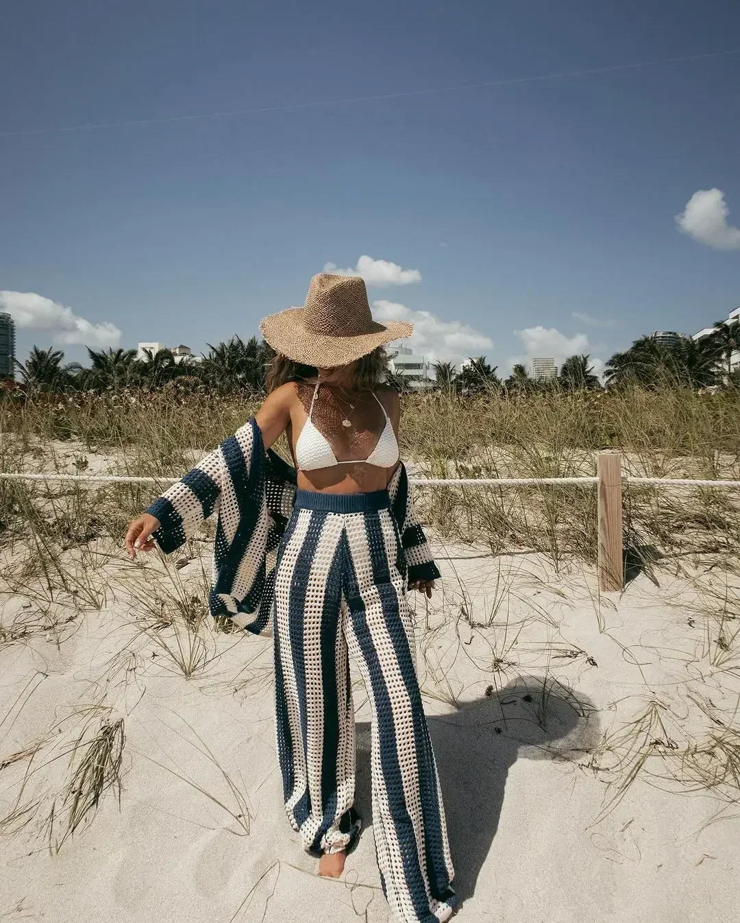 Lauryn Set | Casual Hollow Striped Knit Sweater and Pants Set