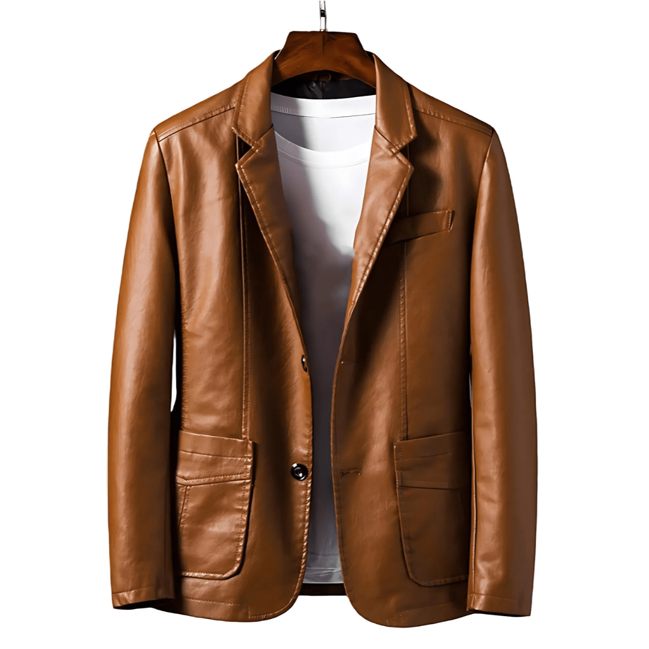 Vintage Style Synthetic Leather Button Jacket