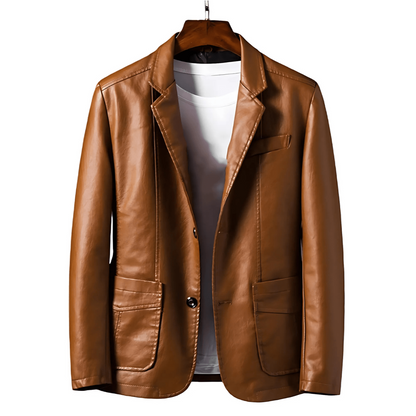 Vintage Style Synthetic Leather Button Jacket