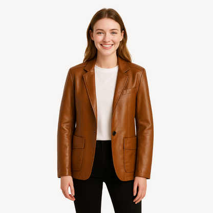 Fashionable Ladies Black Leather Biker Jacket